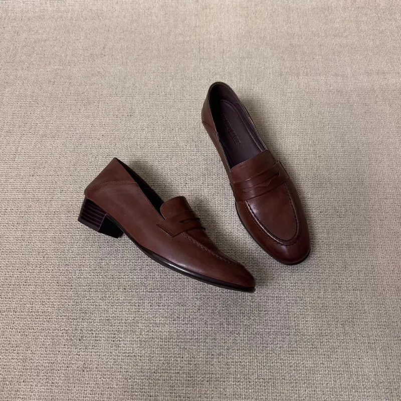Damen Glattleder-Loafer mit niedrigem Blockabsatz und klassischem Penny-Steg Drune
