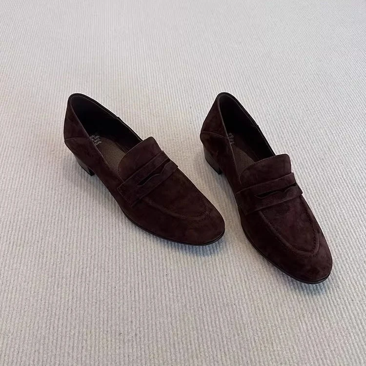 Damen Glattleder-Loafer mit niedrigem Blockabsatz und klassischem Penny-Steg Drune