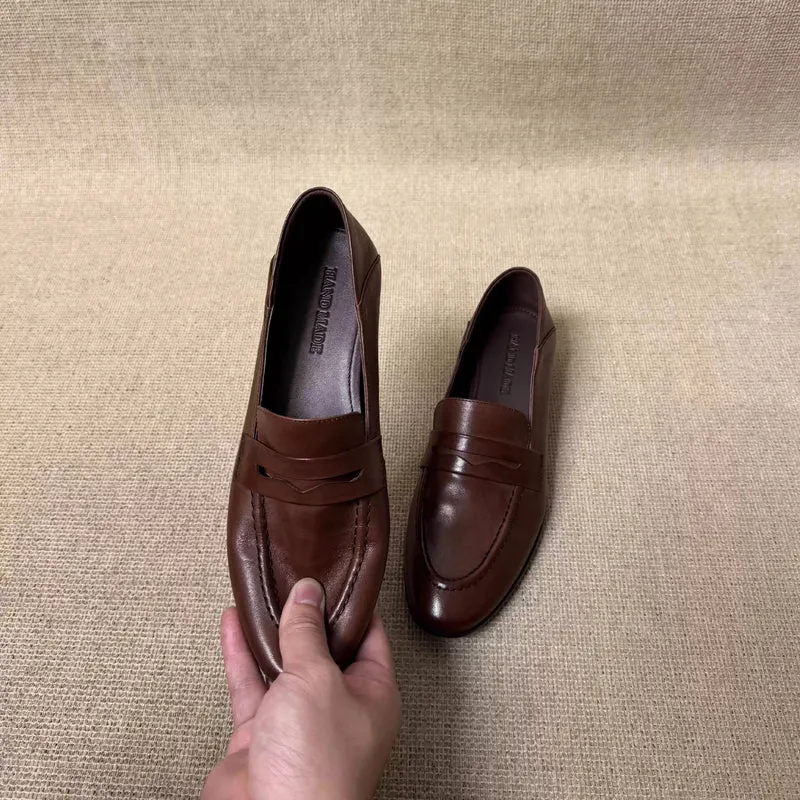 Damen Glattleder-Loafer mit niedrigem Blockabsatz und klassischem Penny-Steg Drune