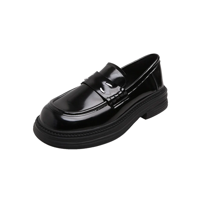 Damen Glänzende Penny‑Loafer im Retro‑Chunky‑Look mit sculpted Plateau‑Sohle Drune