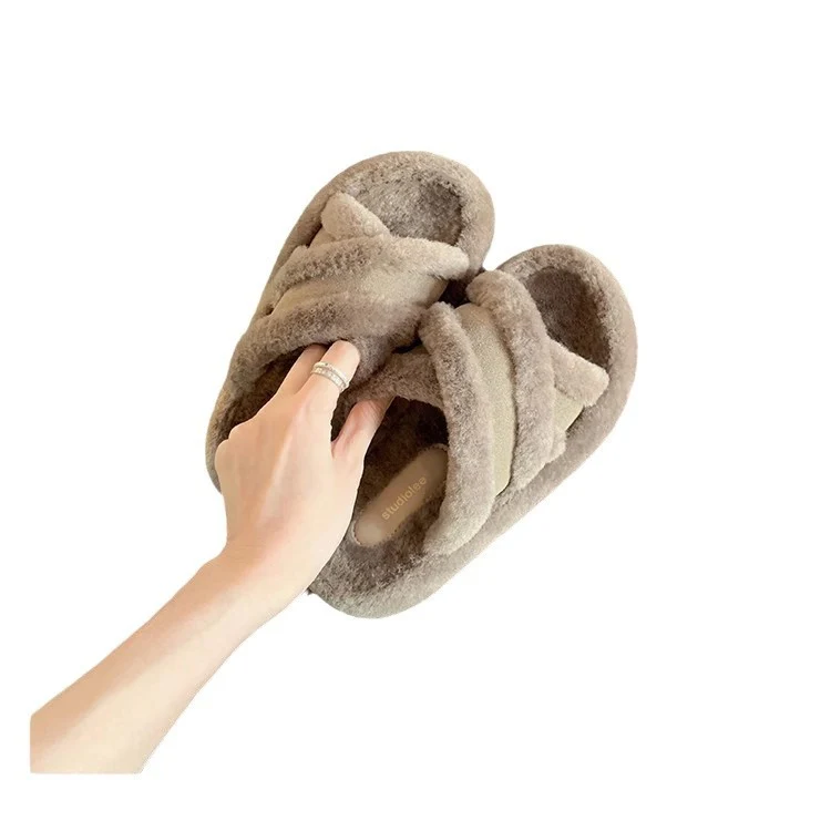 Damen Gefütterte Kuschel-Pantoletten mit Teddyfutter und profilierter Anti-Rutsch-Sohle Drune
