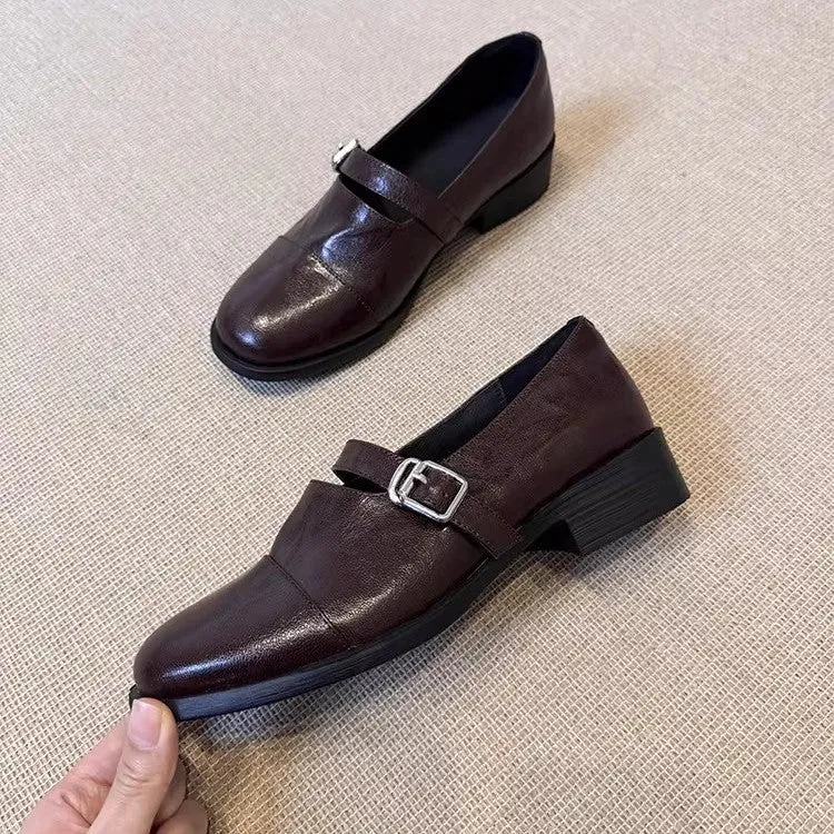 Damen Flache Leder‑Mary‑Jane‑Loafer mit verstellbarer Metallschnalle Drune