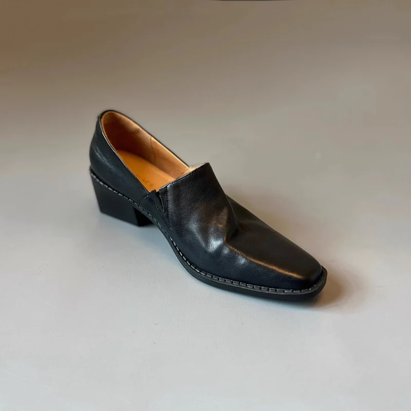 Damen Elegante Slip‑on Loafer mit quadratischer Zehenkappe und mittelhohem Blockabsatz Drune