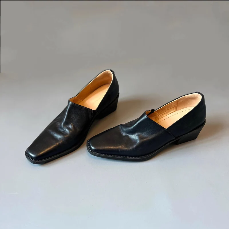 Damen Elegante Slip‑on Loafer mit quadratischer Zehenkappe und mittelhohem Blockabsatz Drune