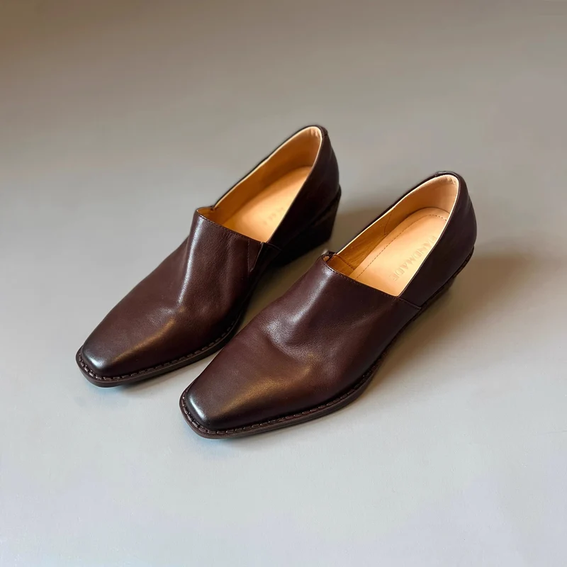 Damen Elegante Slip‑on Loafer mit quadratischer Zehenkappe und mittelhohem Blockabsatz Drune
