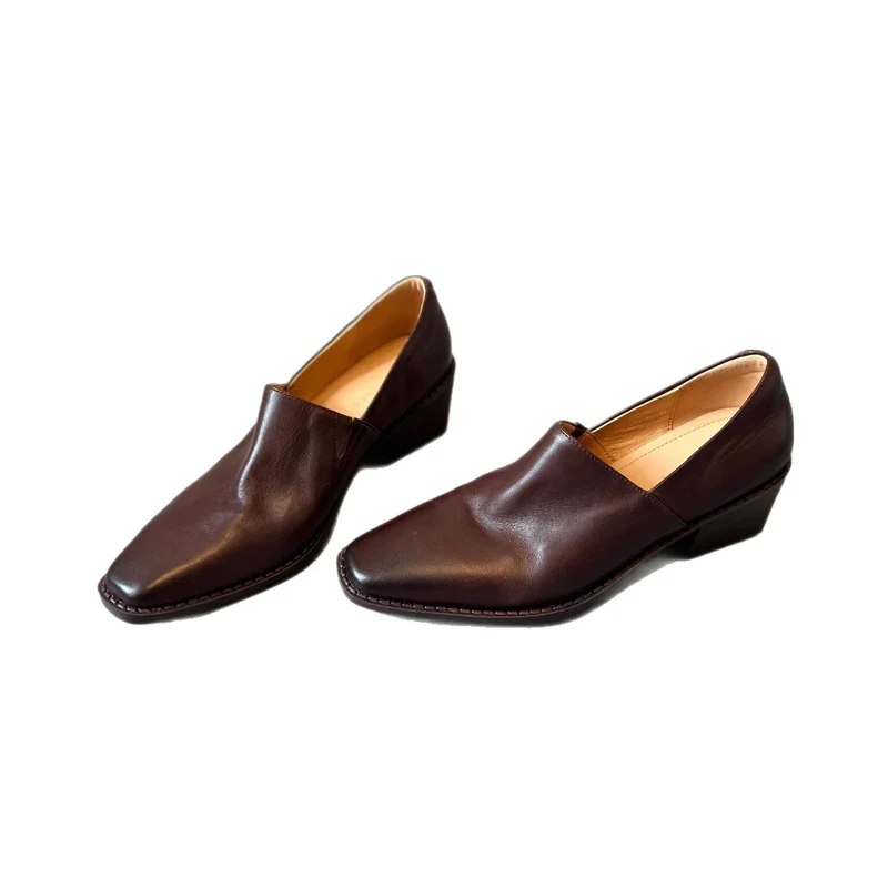 Damen Elegante Slip‑on Loafer mit quadratischer Zehenkappe und mittelhohem Blockabsatz Drune
