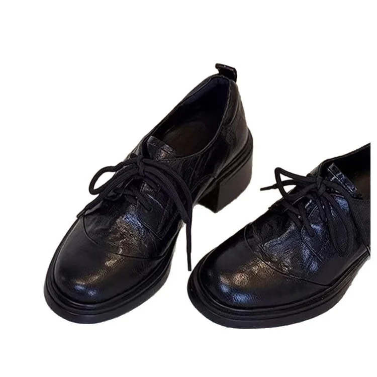 Damen Elegante Schnür‑Derby mit mittelhohem Blockabsatz und profilierter Plateau‑Sohle Drune