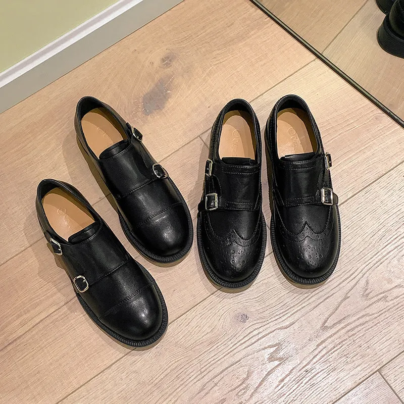 Damen Doppel-Monkstrap-Brogues aus Glattleder mit Brogue-Perforation und Komfortfußbett Drune