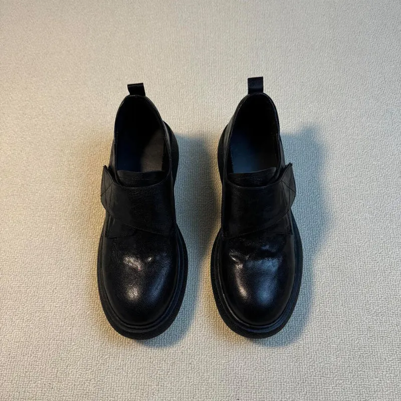 Damen Chunky Loafer mit Plateau-Blockabsatz und verstellbarem Klettriemen Drune