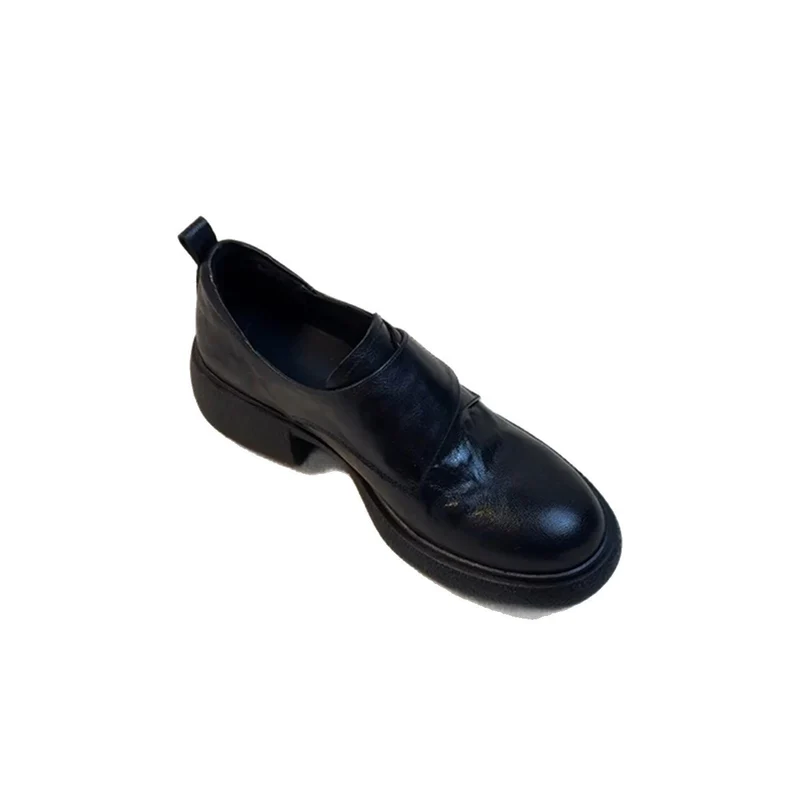 Damen Chunky Loafer mit Plateau-Blockabsatz und verstellbarem Klettriemen Drune