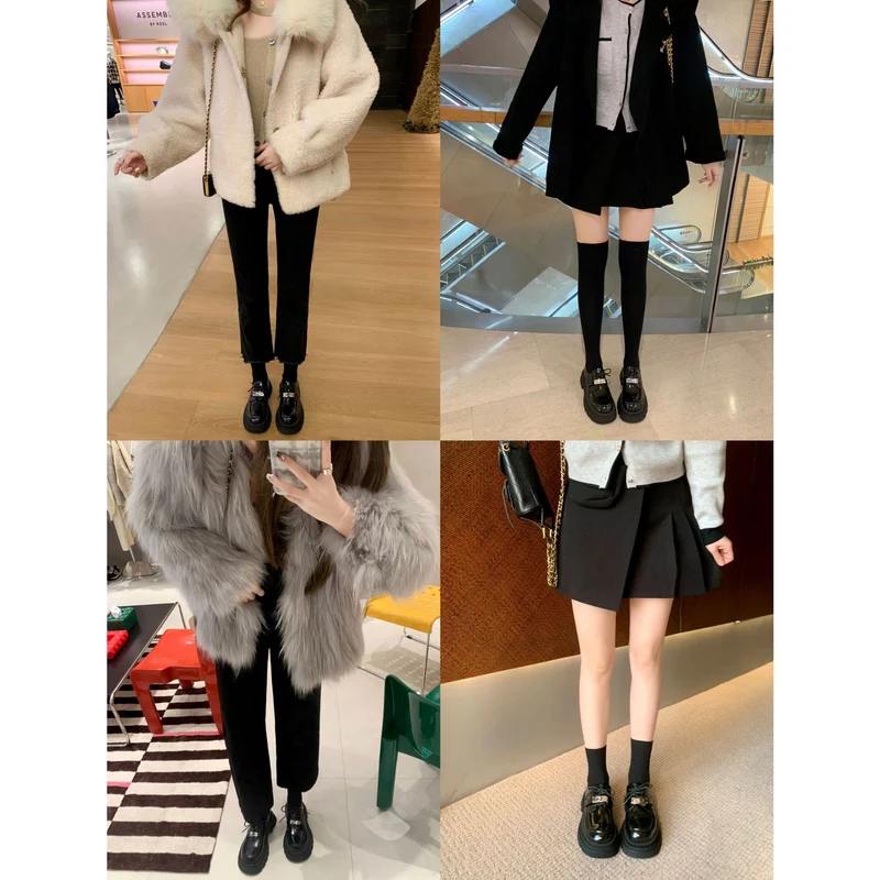 Damen Chunky Lackleder‑Schnürloafer mit markanter Lug‑Sohle und dekorativer Metallschnalle Drune