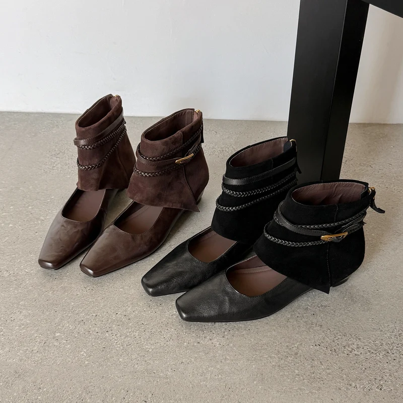Damen Ankle‑Slipper mit umschlagbarem Velours‑Schaft und geflochtenen Zierriemen Drune