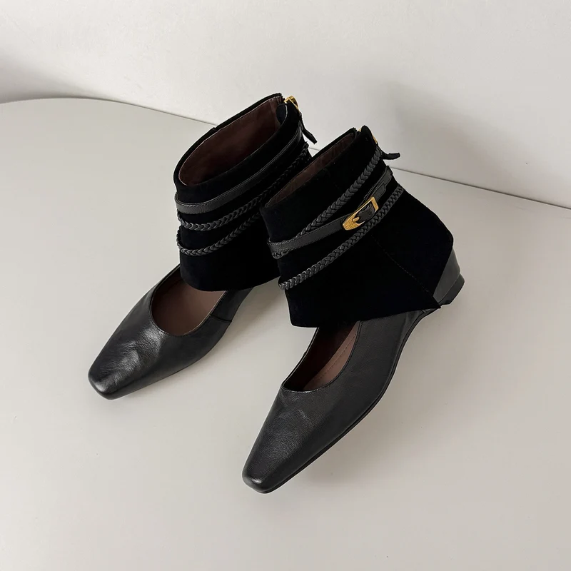 Damen Ankle‑Slipper mit umschlagbarem Velours‑Schaft und geflochtenen Zierriemen Drune