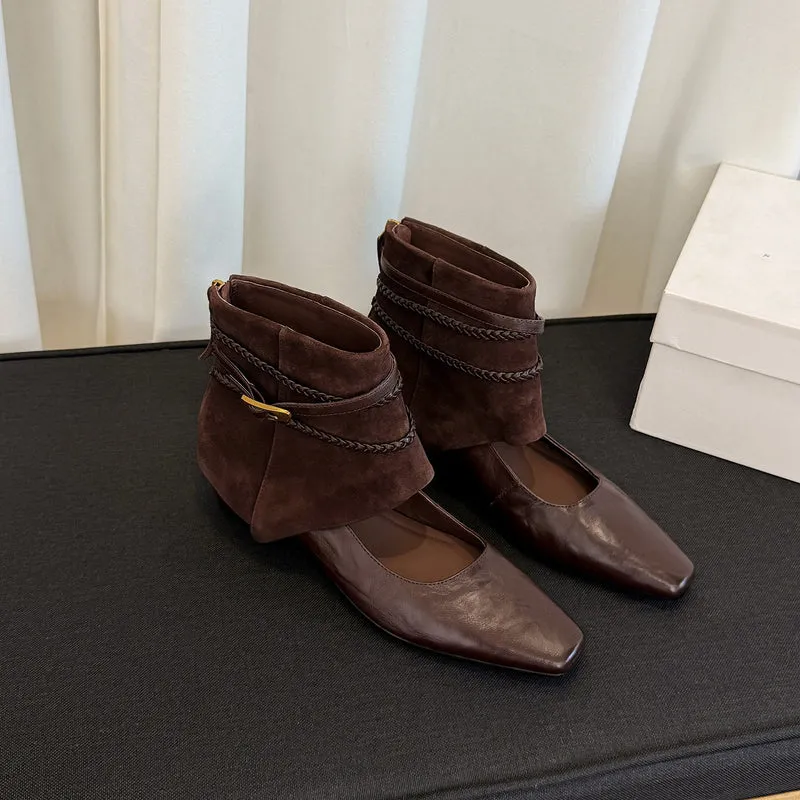 Damen Ankle‑Slipper mit umschlagbarem Velours‑Schaft und geflochtenen Zierriemen Drune