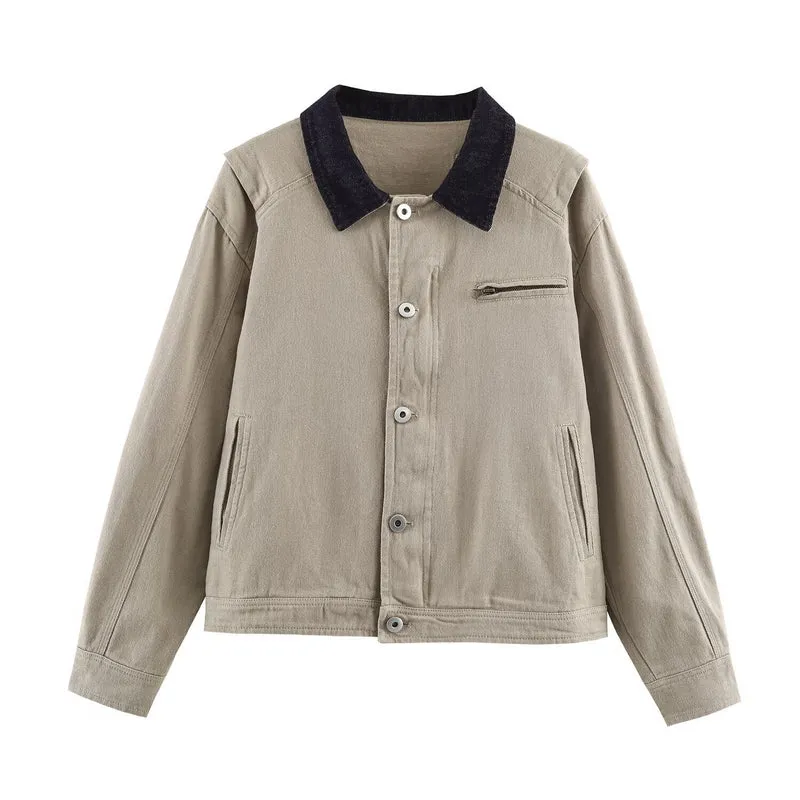 Herren Oversized Canvas-Jacke mit Cordkragen, Knopfverschluss und verdeckter Brusttasche Drune