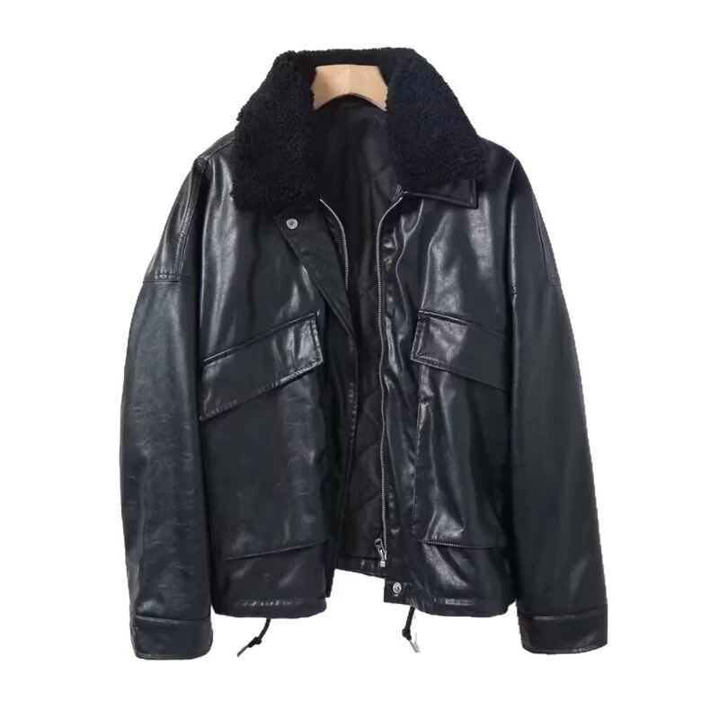 Herren Lederjacke im Bomberstil mit Teddykragen Drune
