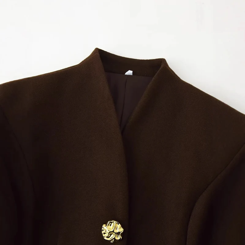Damen Zweiteiliges tailliertes Blazer- und Minirock-Set mit goldener Schmuckknopfleiste Drune