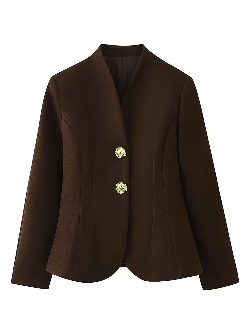 Damen Zweiteiliges tailliertes Blazer- und Minirock-Set mit goldener Schmuckknopfleiste Drune