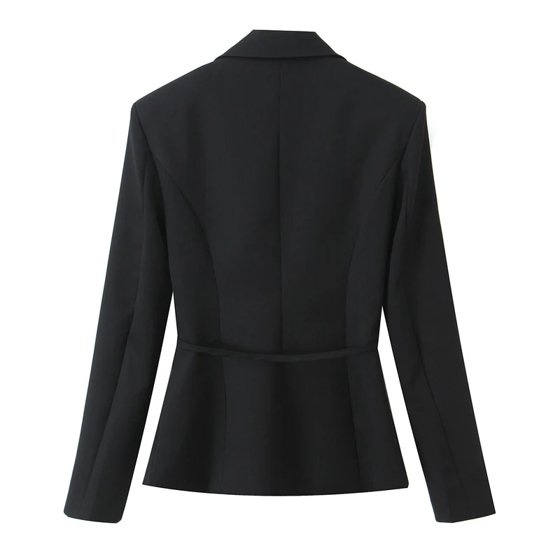 Damen Zweiteiliges tailliertes Blazer- und Midaxi-Rock-Set mit Rosenapplikation am Gürtel und Polka-Dot‑Rock Drune