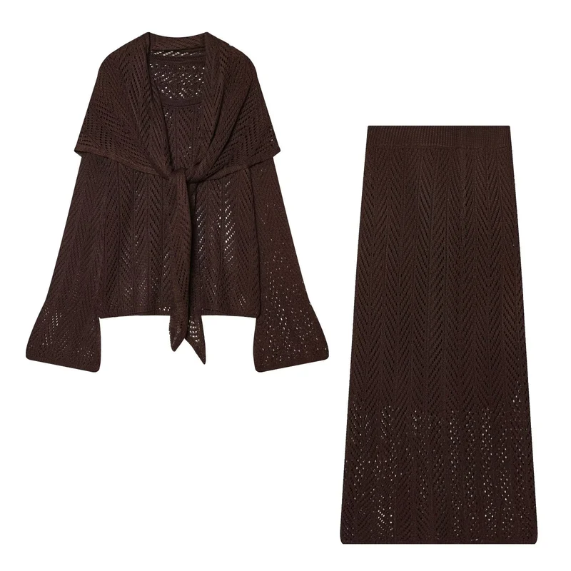 Damen Zweiteiliges Strick-Set mit Wickelcardigan und Midirock Drune