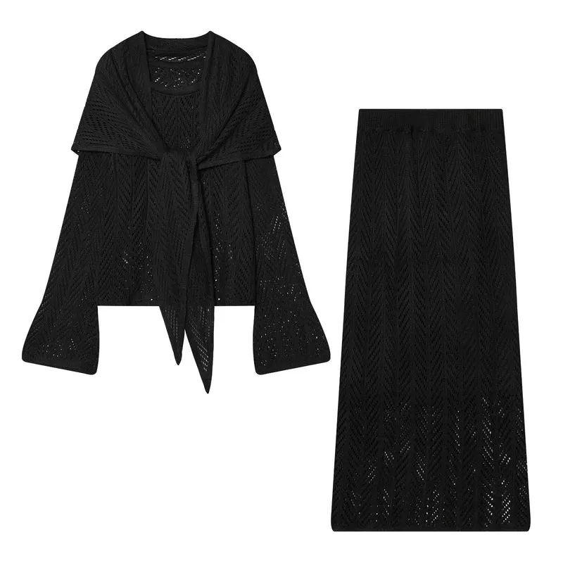 Damen Zweiteiliges Strick-Set mit Wickelcardigan und Midirock Drune