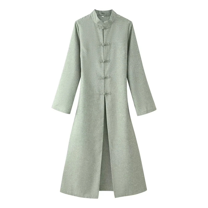 Damen Zweiteiliges Set: Langer Mantel mit Mandarin‑Kragen und A‑Linien Maxirock Drune