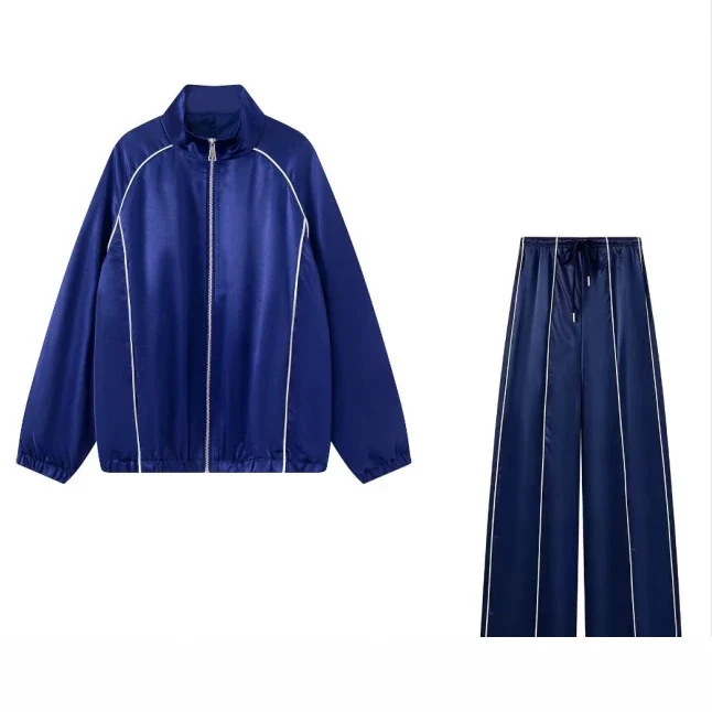 Damen Zweiteiliges Satin-Trainingsset mit Reißverschlussjacke und weitem Trackpant Drune