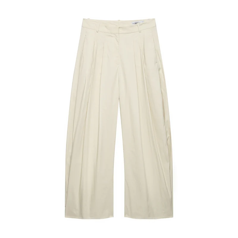 Damen Zweiteiliges Oversize-Hemd- und Weite-Faltenhose-Set Drune