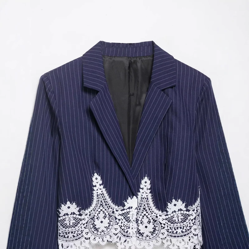 Damen Zweiteiliges Nadelstreifen-Blazer und Maxirock Set mit Spitzen-Camisole Drune