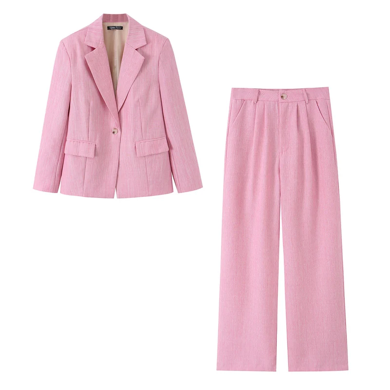 Damen Zweiteiliges Kurzblazer- und hochtailliertes Weitbein-Hosen-Set Drune