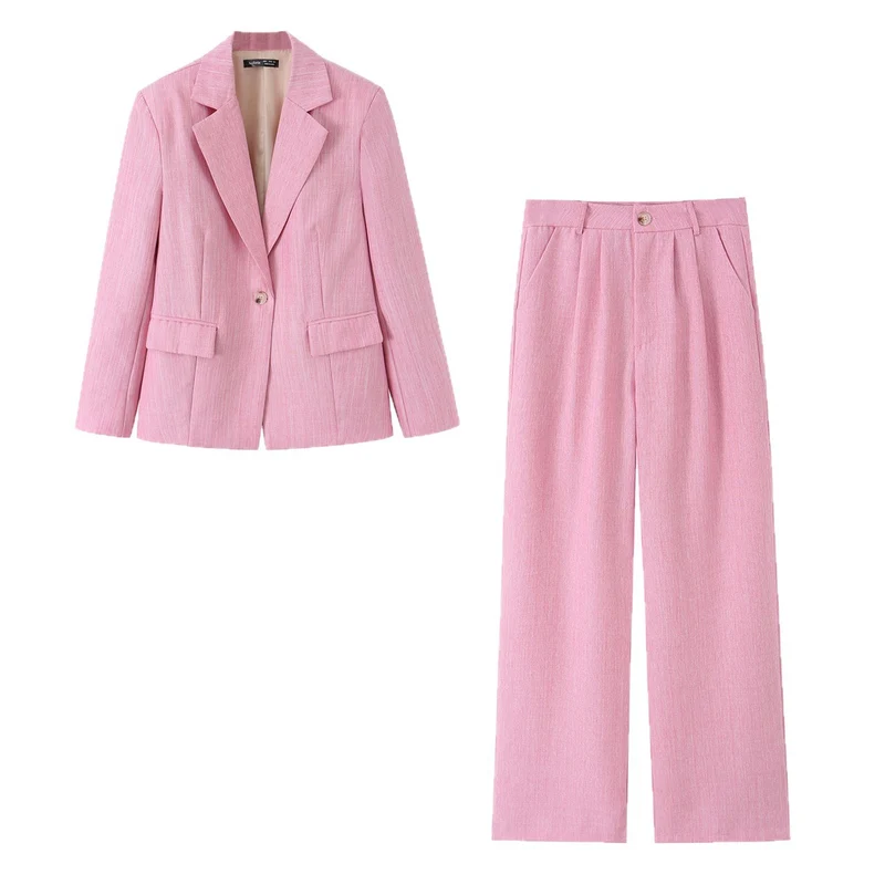 Damen Zweiteiliges Kurzblazer- und hochtailliertes Weitbein-Hosen-Set Drune