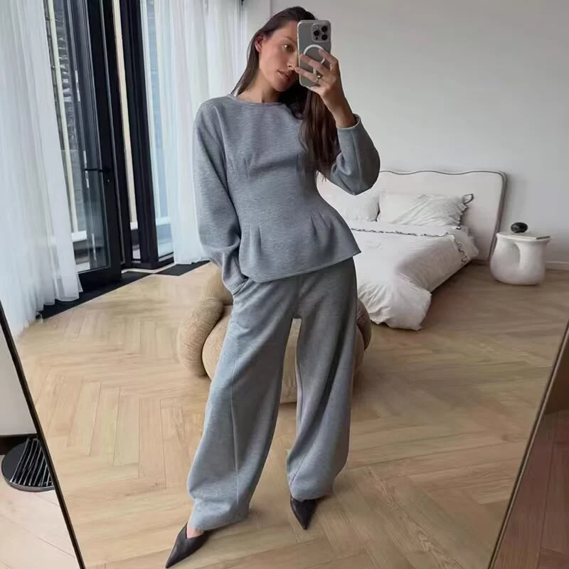 Damen Zweiteiliges Komfort-Lounge-Set mit Langarmshirt und weiter Jogginghose Drune