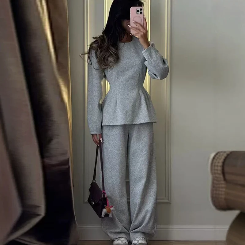 Damen Zweiteiliges Komfort-Lounge-Set mit Langarmshirt und weiter Jogginghose Drune