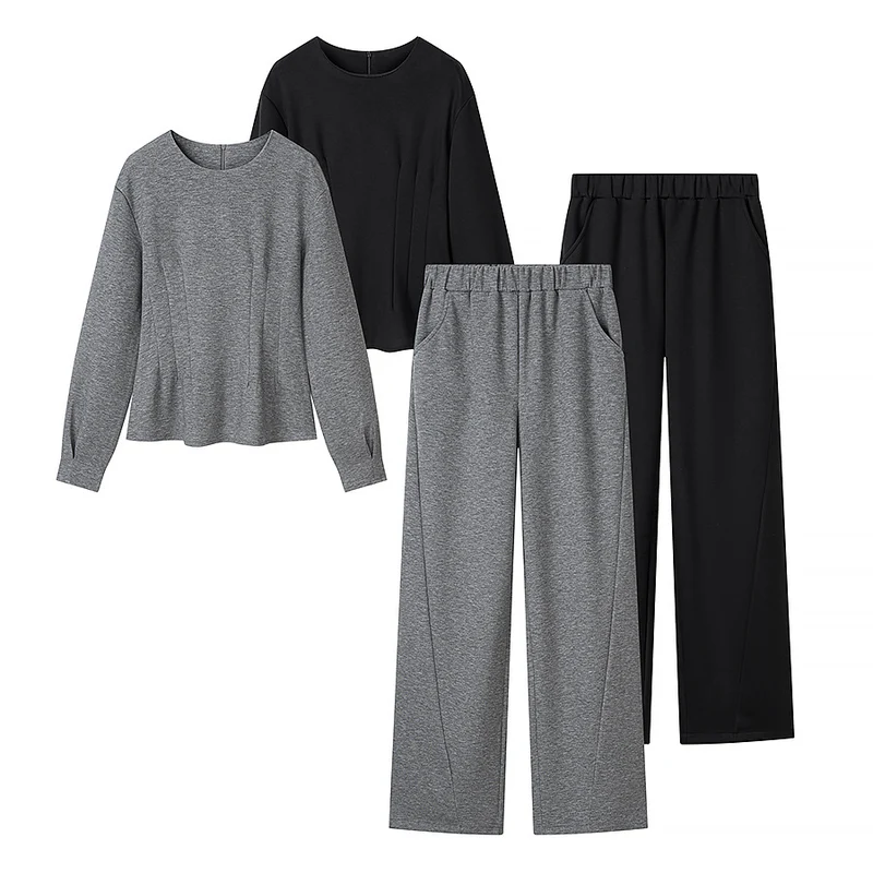 Damen Zweiteiliges Komfort-Lounge-Set mit Langarmshirt und weiter Jogginghose Drune