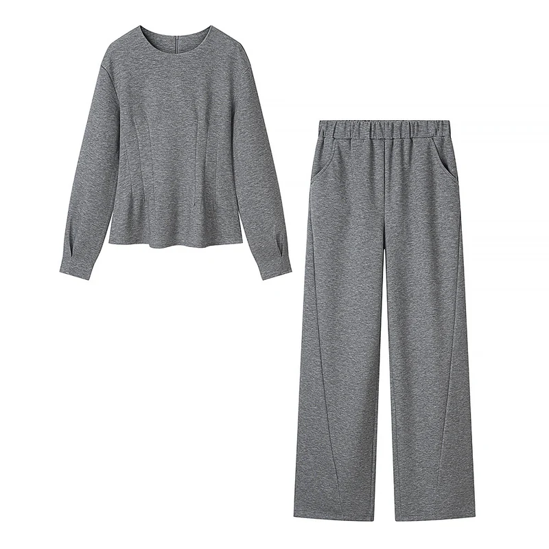 Damen Zweiteiliges Komfort-Lounge-Set mit Langarmshirt und weiter Jogginghose Drune