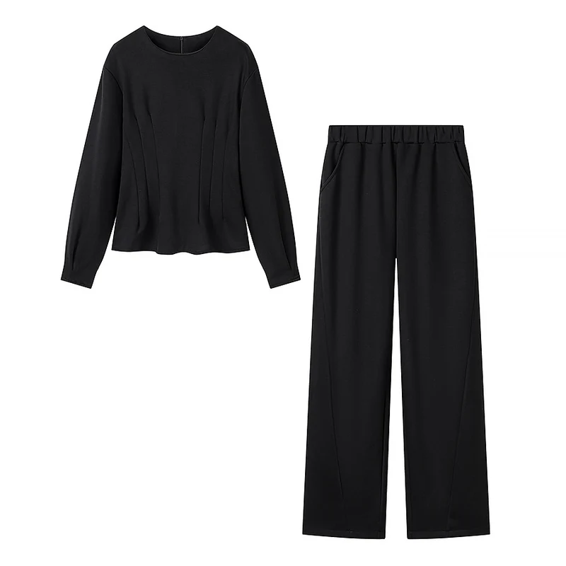 Damen Zweiteiliges Komfort-Lounge-Set mit Langarmshirt und weiter Jogginghose Drune