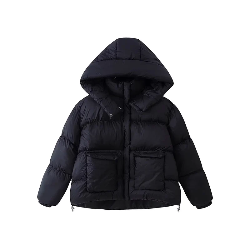 Damen Wattierte Oversize-Parka mit XXL-Kapuze und Klappentaschen Drune
