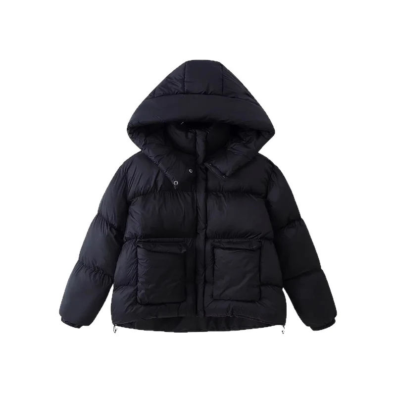 Damen Wattierte Oversize-Parka mit XXL-Kapuze und Klappentaschen Drune