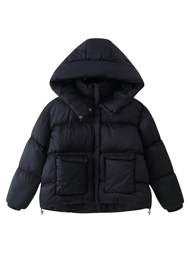 Damen Wattierte Oversize-Parka mit XXL-Kapuze und Klappentaschen Drune