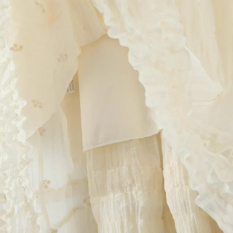Damen Voluminöses Boho-Minikleid mit Rüschen, Trompetenärmeln und Quastenband Drune
