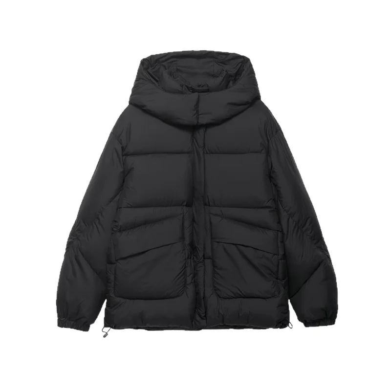 Damen Voluminöse Oversize Daunenjacke mit Kapuze und Kordelzug Drune