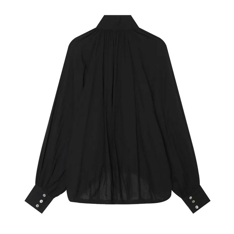 Damen Voluminöse Bluse mit Stehkragen, Raffung und Kordelzug Drune