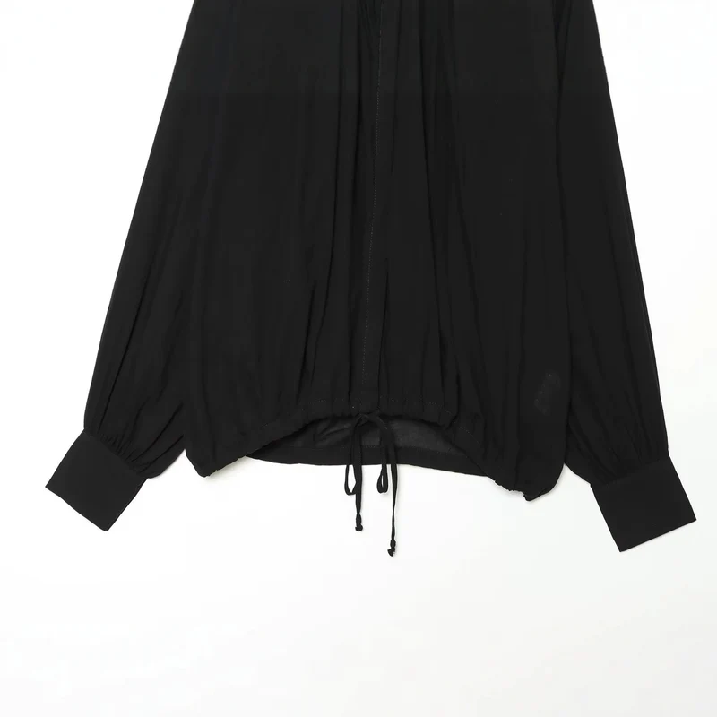 Damen Voluminöse Bluse mit Stehkragen, Raffung und Kordelzug Drune
