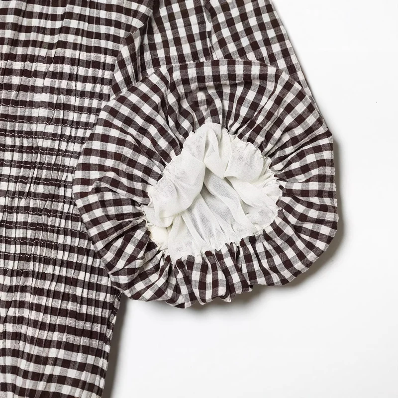Damen Vichy-Minikleid mit Smokoberteil und Ballonärmeln Drune