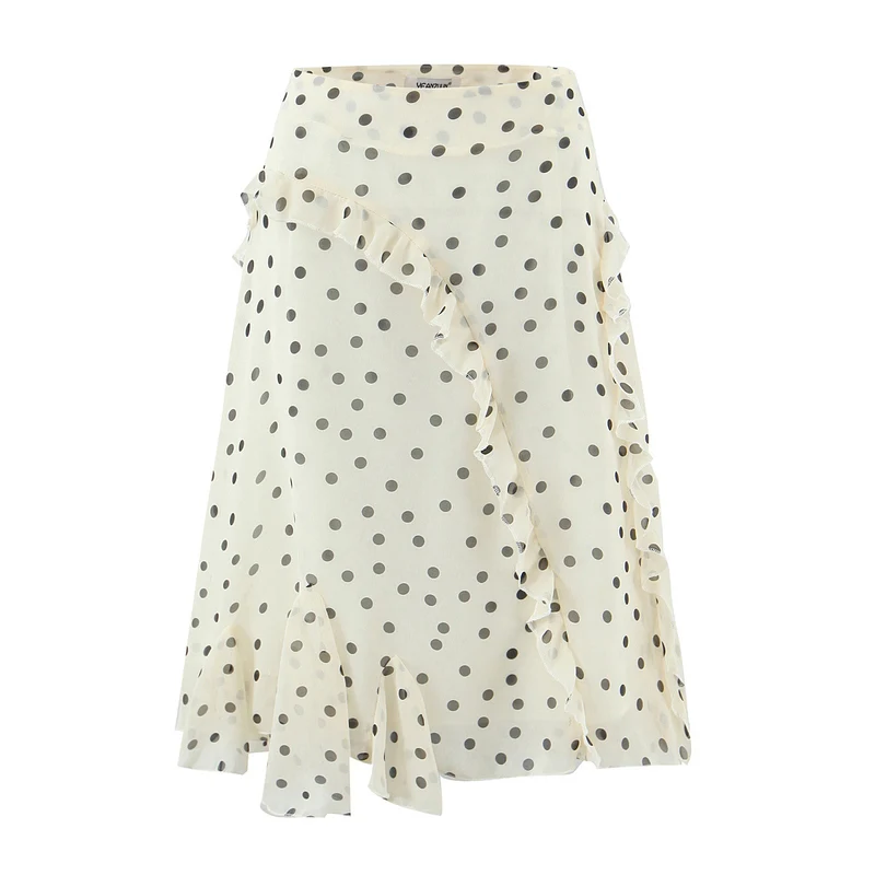 Damen Verspielter Midirock mit Wickeloptik Volants und Polka‑Dot‑Print Drune