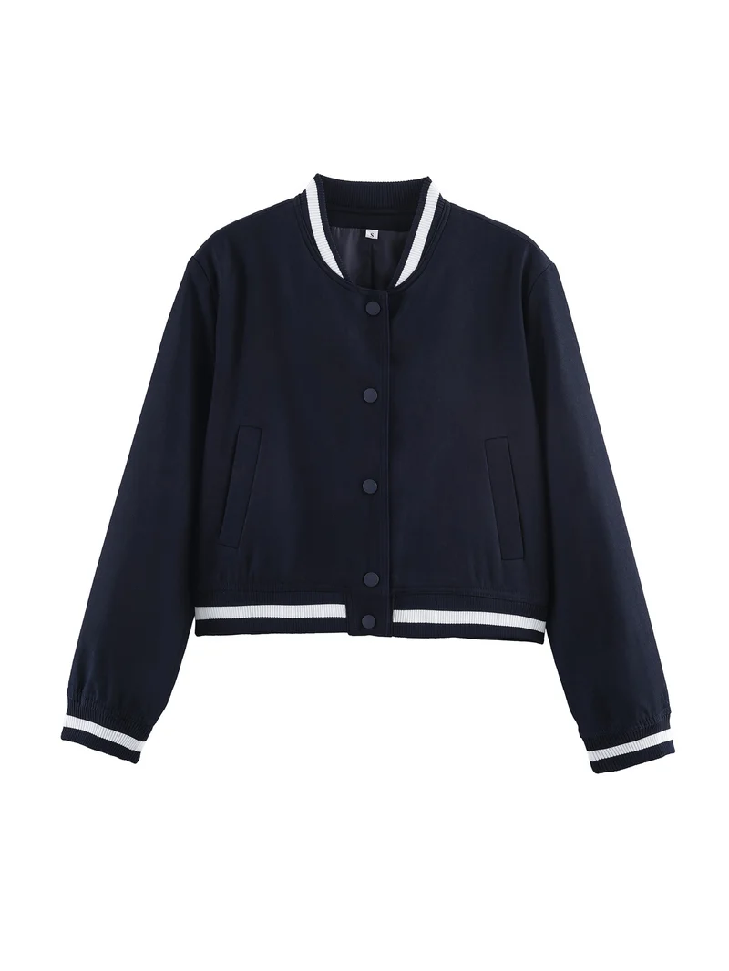 Damen Varsity‑Bomberjacke im Cropped‑Boxy‑Schnitt mit gestreiften Rippbündchen Drune