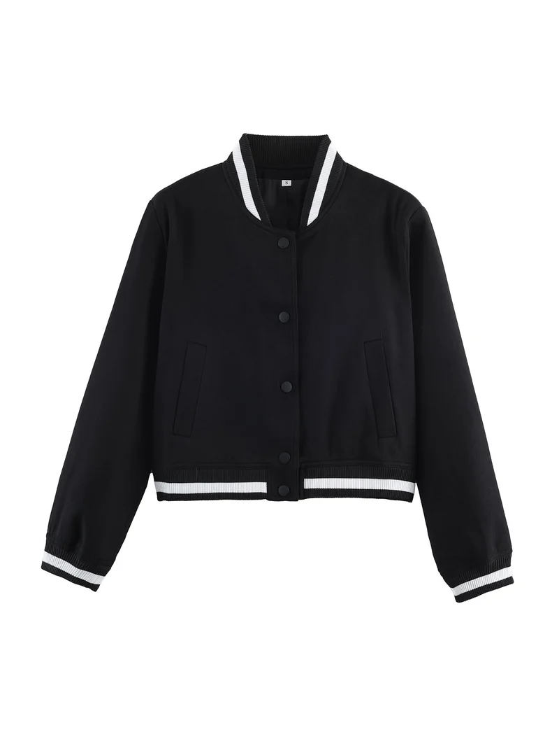 Damen Varsity‑Bomberjacke im Cropped‑Boxy‑Schnitt mit gestreiften Rippbündchen Drune
