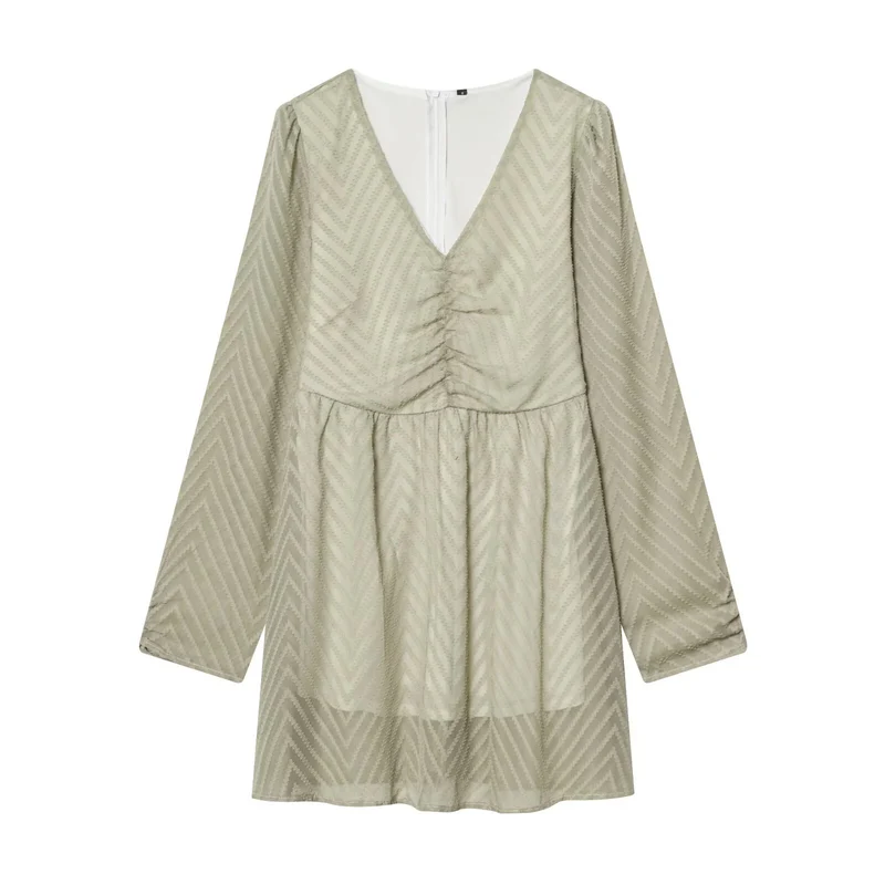 Damen V‑Ausschnitt Mini‑Kleid mit Jacquardstruktur und geraffter Taille Drune