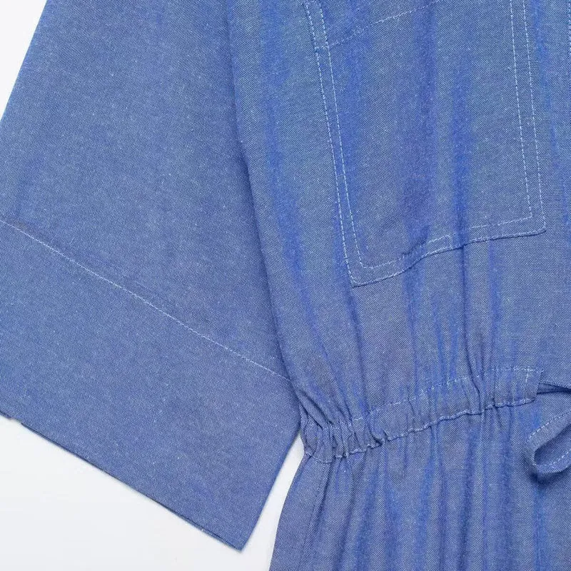 Damen Tunika-Hemdbluse mit Kordelzug und dreiviertel Kimonoärmeln Drune