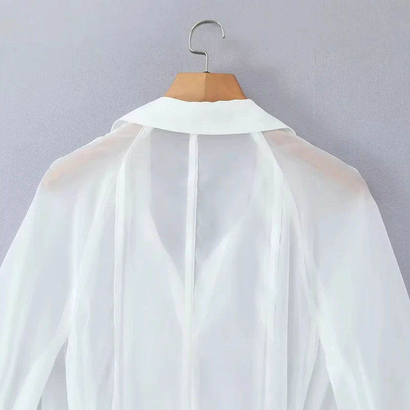 Damen Transparentes Hemdblusenkleid mit weitem Taillengürtel und Volantrock Drune